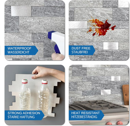 MOFIT Backsplash Tile for Kitchen Peel and Stick Stone Matte Finish,Bathroom Tiles Stickers 3D Wall Panel Linear Mosaic Marble Backsplash Waterproof(5sheets,Blue Green Gray)