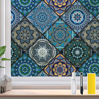 DKTIE Wooden Blinds Pattern Decorative Window Privacy Film, Sun Blocking Heat Control, Static Cling No Glue, with Installation Tools, Stained Glass Window Film (S531, 17.7" x 78.7")