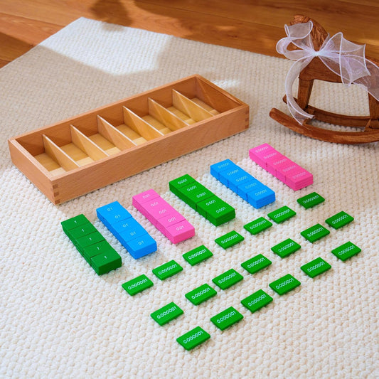 Premium Montessori Decimal Stamp Game,Beechwood Stamp Game Decimal Tiles, 7 Place Value Sets 140 Tiles, Decimal System Operations for Addition Subtraction Multiplication,Homeschool Math Kids Ages 6-9