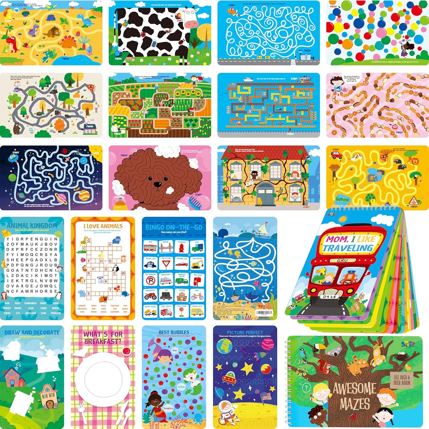 Logic Puzzles Game Pad, 30 Reusable & Erasable Logical Thinking Games-Sudoku, Scavenger Hunt, Math Games, Dry Erase Brain-Boosting Puzzles Activities Pad for Kids, Road Trip, Airplane & Car Travel