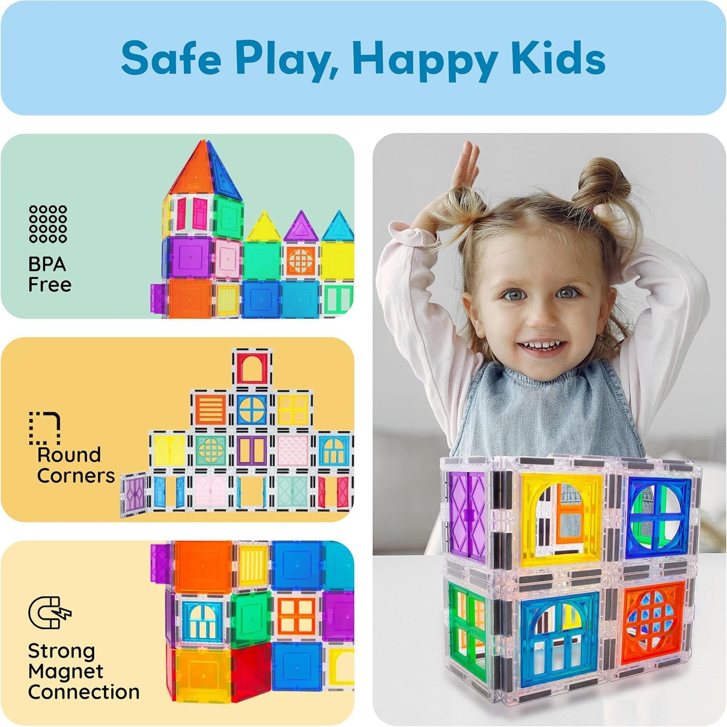 PicassoTiles Window and Door Clip On Magnetic Blocks Magnet Tiles Magnets Building Tile Construction Toy Set STEM Education Toys Learning Kit Stacking Block Playset Boys & Girls Age 3+ PT30