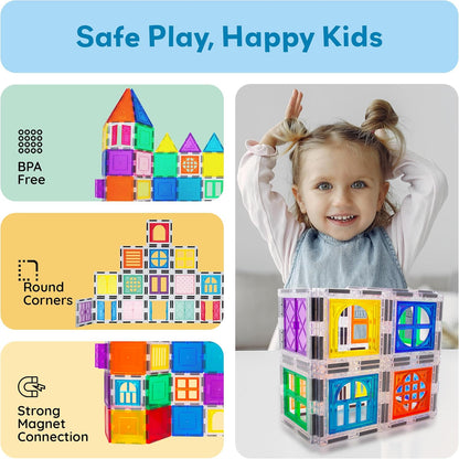 PicassoTiles Window and Door Clip On Magnetic Blocks Magnet Tiles Magnets Building Tile Construction Toy Set STEM Education Toys Learning Kit Stacking Block Playset Boys & Girls Age 3+ PT30