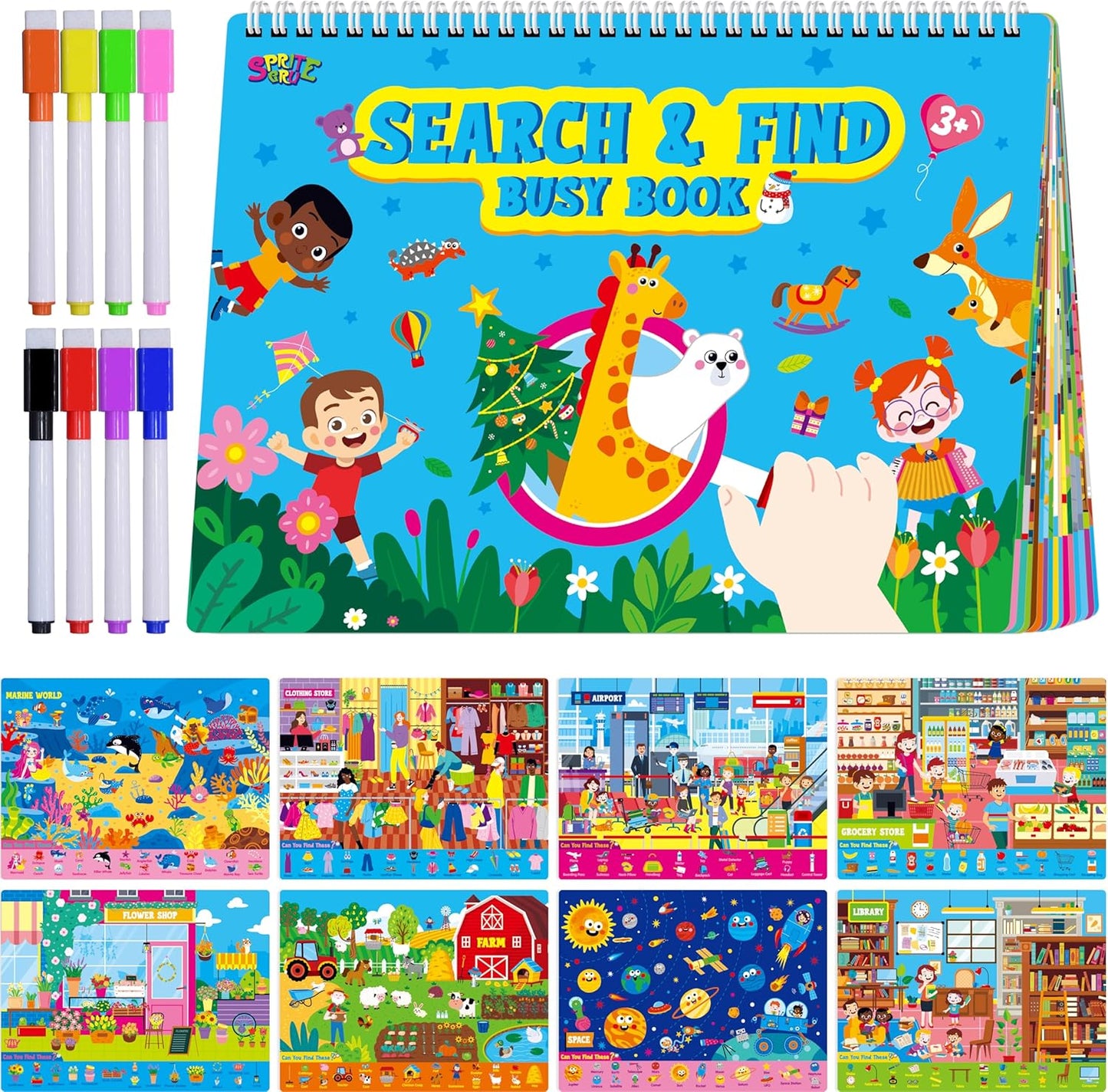 SpriteGru Dry Erase Mazes Game Pad, 30 Mazes Reusable & Erasable Book, Fun Brain Challenge Games Interesting Educational Toy and Learning Tool for Road Trip Airplane Travel