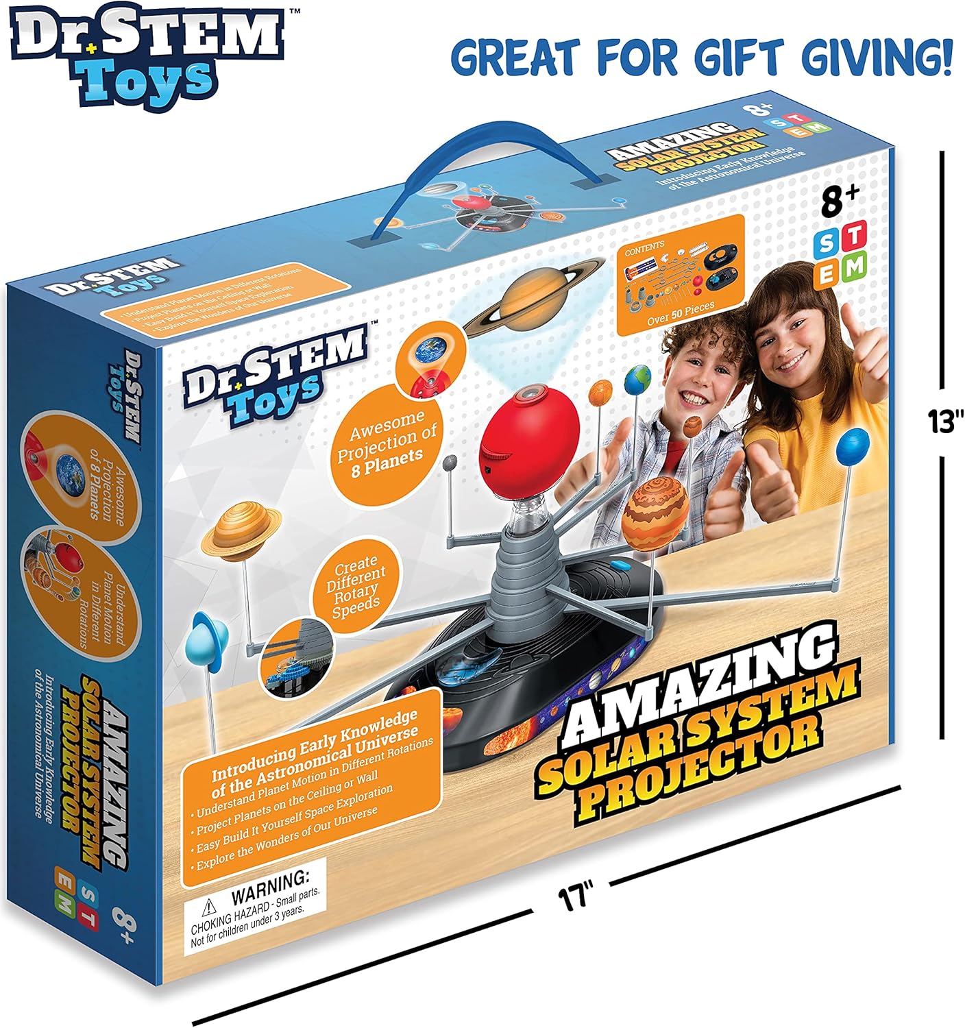 Dr. STEM Toys Solar System Projector Kit - Motorized Planet Model Set for Kids Ages 8-12 | Complete Educational Science Toy with 50+ Pieces | Home & Classroom Use