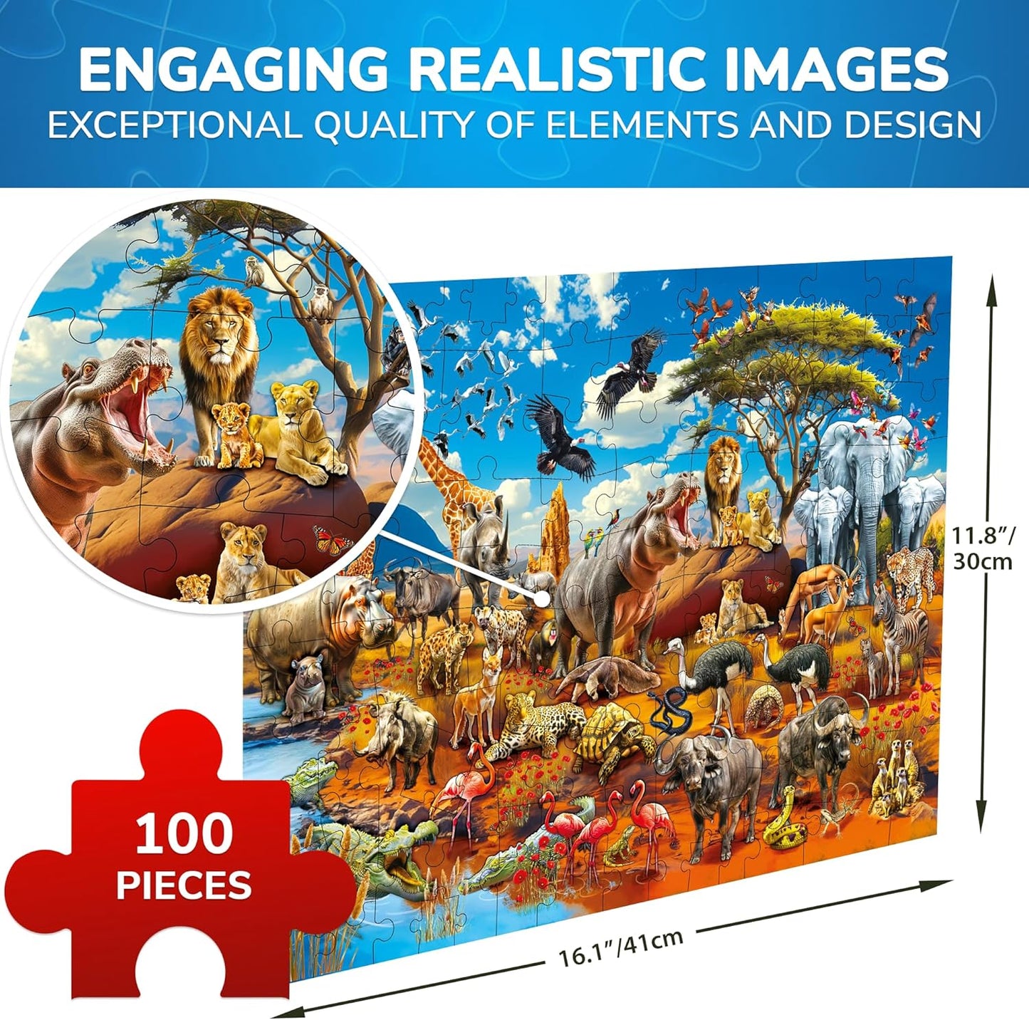 QUOKKA 100 Piece Puzzles for Kids Ages 4-6 – Floor Kids Puzzles Ages 6-8 Year Old – Toy for Learning Forest Animals for 8-10 yo – Jigsaw Toddler Game for Boy and Girl 3-5