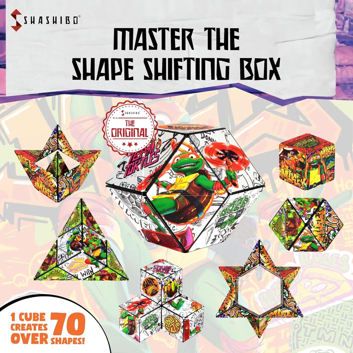 SHASHIBO Teenage Mutant Ninja Turtles Shape Shifting Box - STEM Magnetic Fidget Cube that Transforms Into Over 100 Shapes, Download Fun in Motion Toys Mobile App (Raphael)