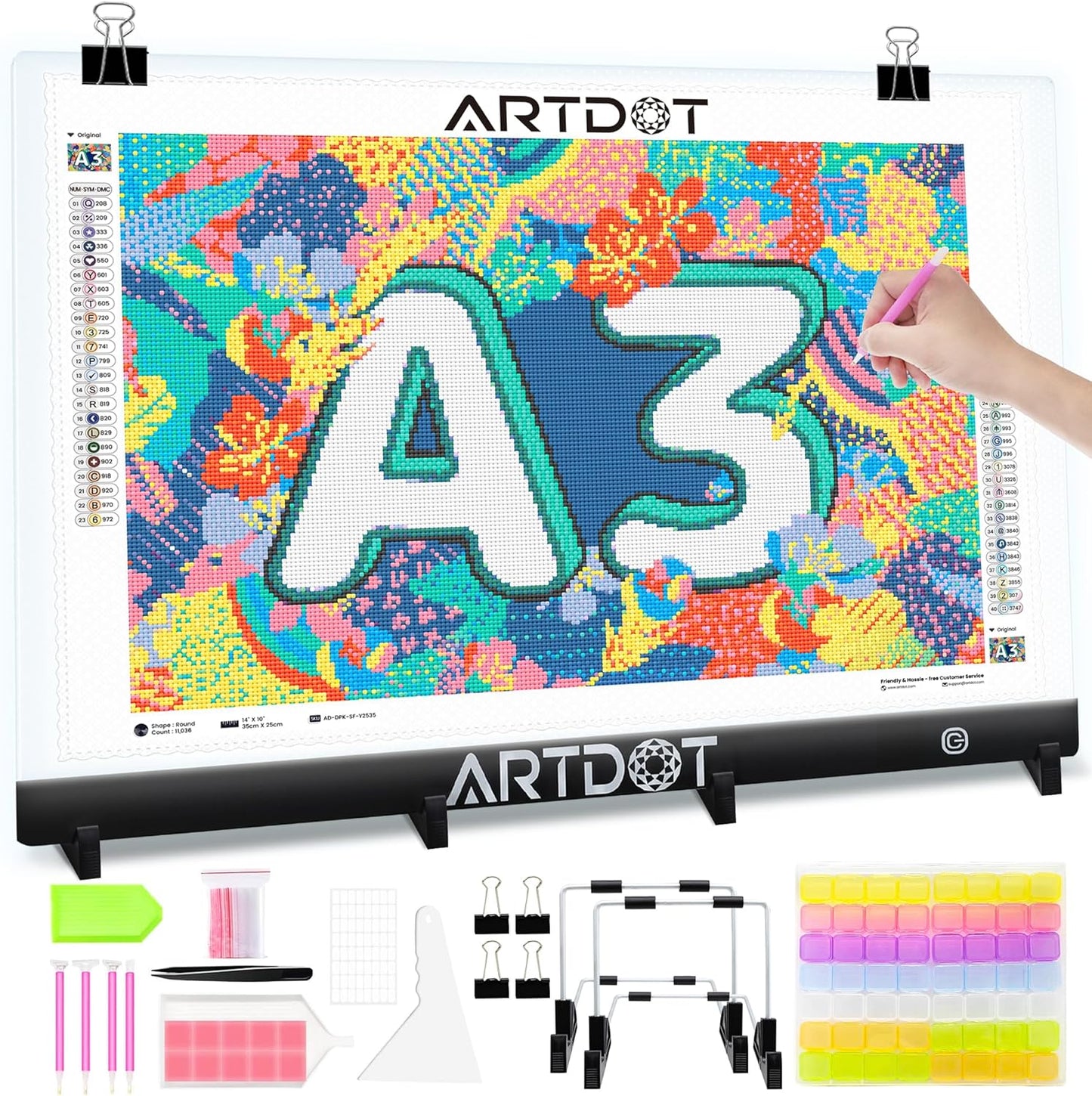 ARTDOT A4 LED Light Pad for Diamond Painting Kits for Adults, USB Powered Adjustable Brightness Diamond Art Light Board with Accessories