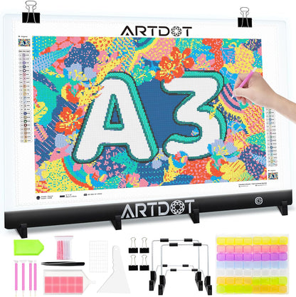 ARTDOT A4 LED Light Pad for Diamond Painting Kits for Adults, USB Powered Adjustable Brightness Diamond Art Light Board with Accessories