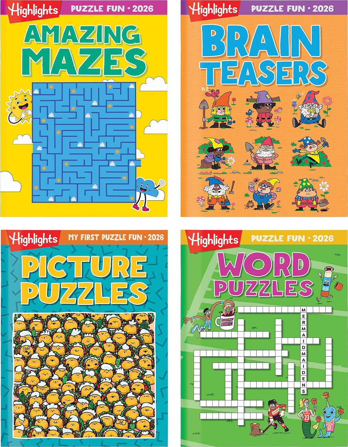 Highlights for Children Puzzle Fun 2025 Books for Kids Ages 6 and Up, 4-Book Set of Brain Teasers, Mazes, Word Puzzles and More Travel-Friendly Screen Free Kids Puzzles
