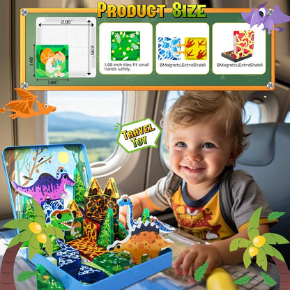 40PCS Mini Magnetic Tiles – City Road Building Blocks Set in Iron Case, Portable STEM Travel Toys for Toddlers, Quiet On-the-Go Activities & Preschool Learning for Kids