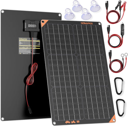 SUNAPEX 12V 10 Watt Solar Trickle Charger Maintainer - Waterproof Solar Powered Battery Charger - Solar Panel Kit Built-in Smart Charge Controller for Car Rv Trailer Truck Boat Automotive Marine