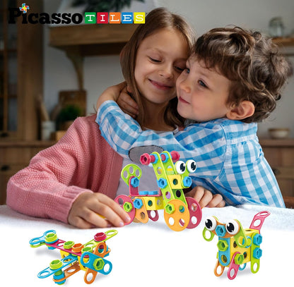 PicassoTiles 152pc STEM Construction Toy Building Set for Kids Ages 3+ Includes Power Drill, Ratchet, Idea Book, Storage Box Educational Engineering Science Kit & Sensory Toys for Boys & Girls PTN152