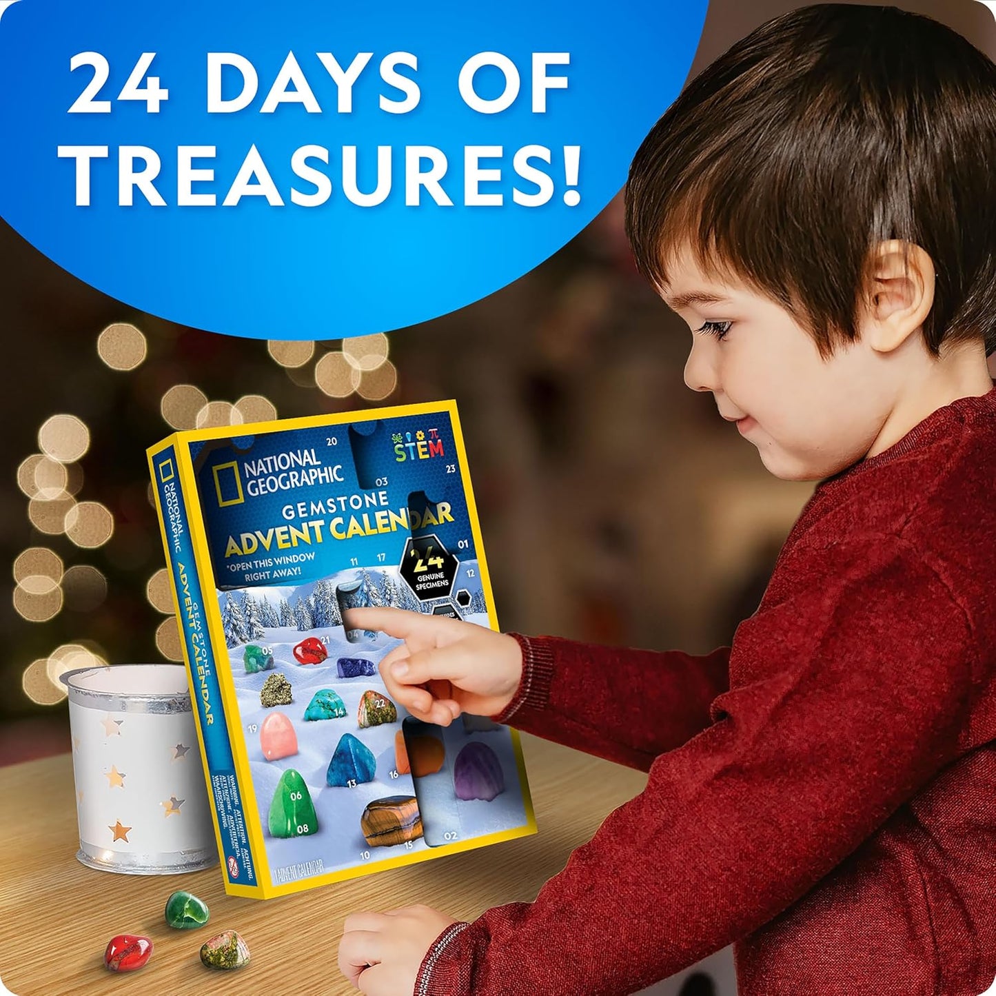 NATIONAL GEOGRAPHIC 2026 Gemstone Advent Calendar - Countdown Calendar for Kids with 24 Gems to Open Each Day, Complete Rock Collection with Mini Gemstone Dig Kit