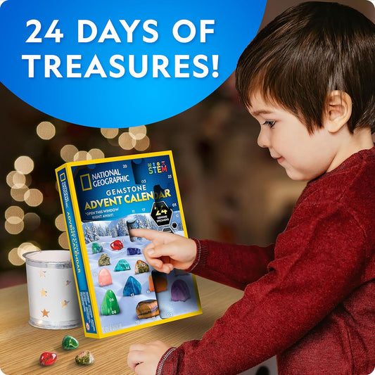 NATIONAL GEOGRAPHIC 2026 Gemstone Advent Calendar - Countdown Calendar for Kids with 24 Gems to Open Each Day, Complete Rock Collection with Mini Gemstone Dig Kit