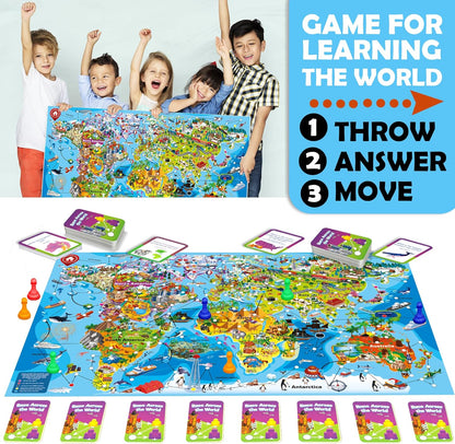 QUOKKA Board Games for Kids 8-12 - Family Games for Kids and Adults - Journey Across the World Card Game Ages 5-9 - Learn Capitals, Flags, Facts, and Map Locations with 195 World Map Cards
