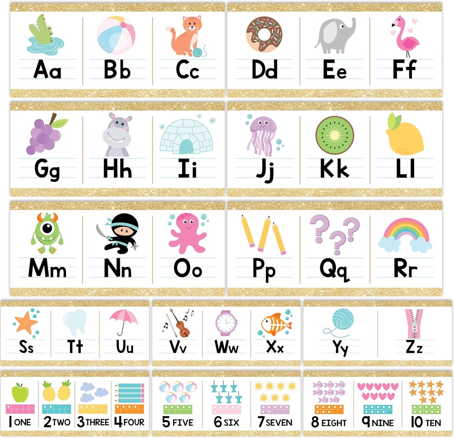 Hadley Designs Alphabet for Classroom Wall Decor - ABC Posters for Classroom Wall Chart Preschool & Kindergarten, ABC Letters & Number Line Elementary, Alphabet Cards, Varsity Letter Classroom Decor