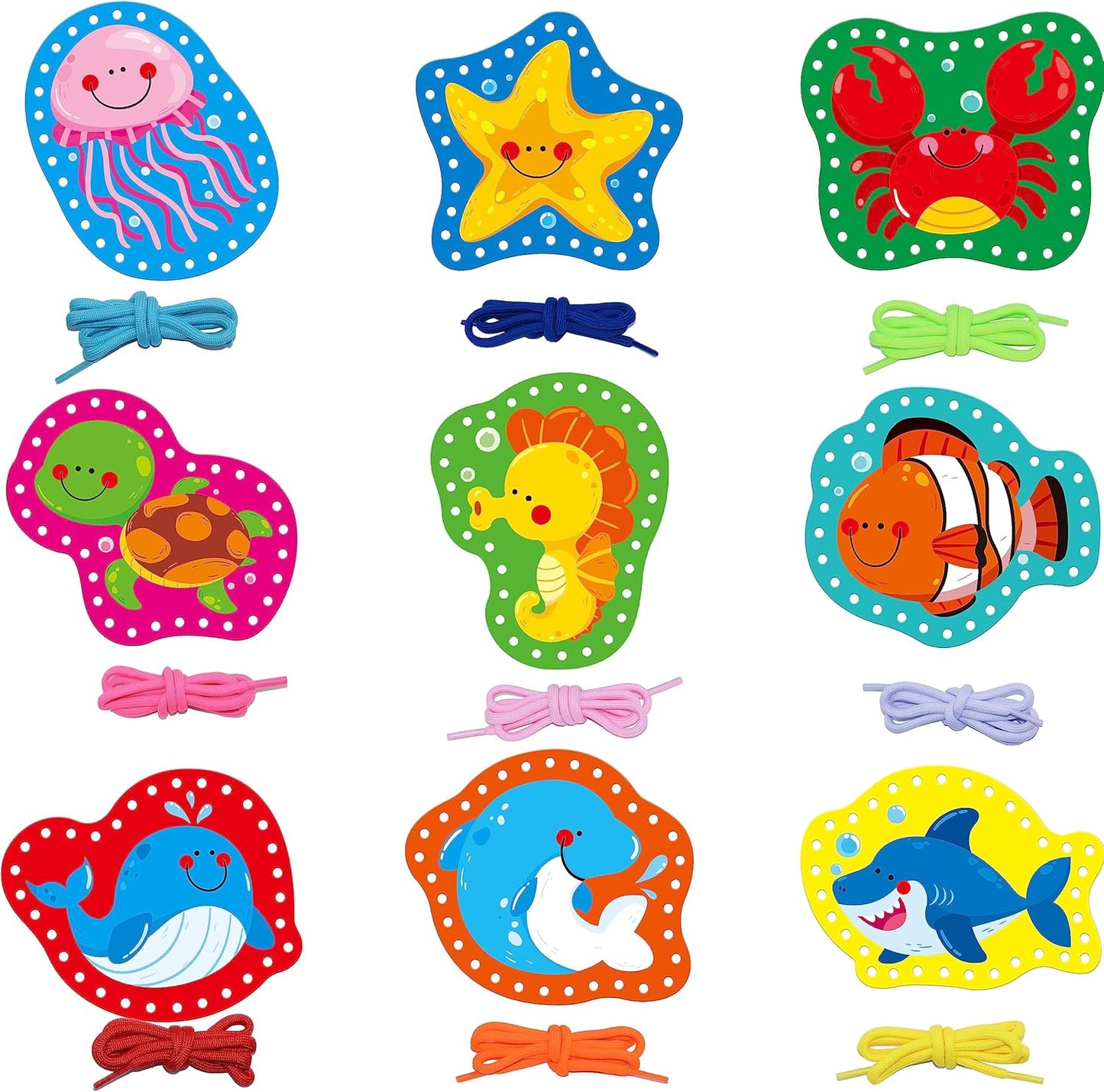 SpriteGru 9 Pieces Kids Lacing Cards, Double Sided Sewing Cards in 9 Vehicle Cards with 9 Colorful Laces, Imagination Development Lacing Toys Games for Children Educational and Learning Activity