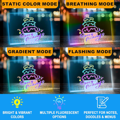 LED Drawing Board, 14'' Acrylic Note Board with Colors, Include LED Light Up Writing Pad 4 Modes & 7 Colors, 8 Markers, Stand, Hanging Chain, 2 Gel Clings, Holiday Gift