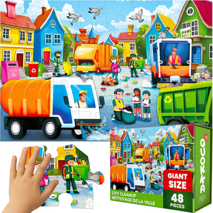 QUOKKA Giant Floor Puzzle for Kids Ages 4-6 – 2x3 Feet Extra-Thick 48 Pieces Toddler Puzzle Ages 3-5 – Construction Educational Activity for Boys Girls – Premium Box with Sturdy Handle & Magnetic