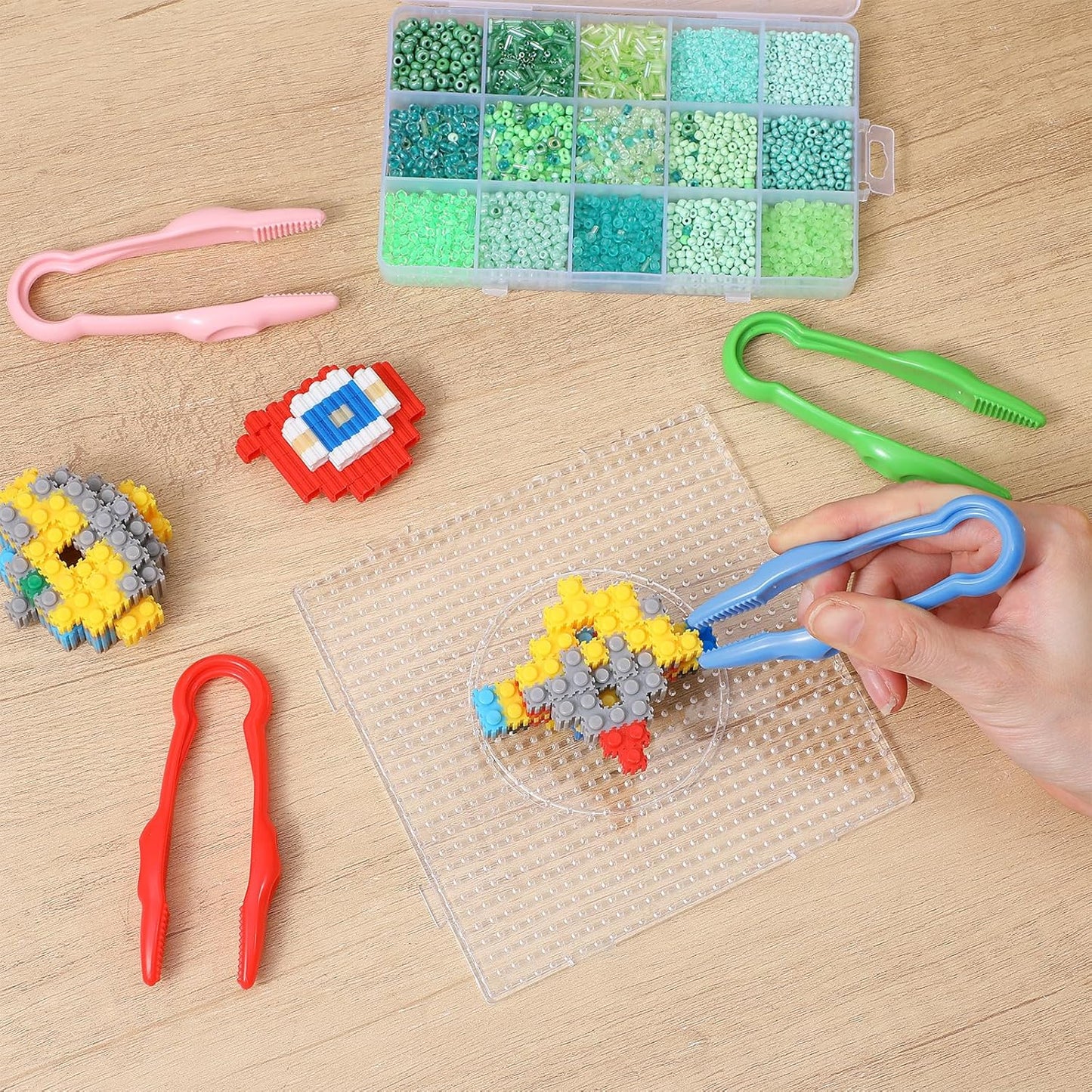 48 Pcs Plastic Tweezers, Fine Motor Easy-Grip Tweezer Small Colorful Beads tweezer Learning Tweezers for Craft DIY, Jewelry Making, Beading Game, Family Activities (1 x 4 inch)