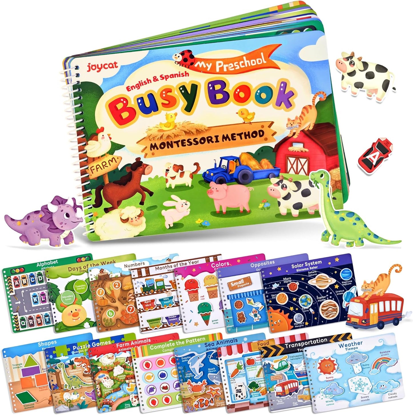 JoyCat Preschool Busy Book for Toddlers 3-5, Dual-Language Learning Activities, Educational Sensory Toys, Autism Learning Materials for Boys & Girls (Daily Life)