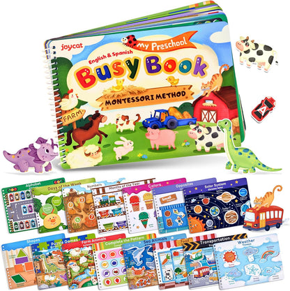 JoyCat Preschool Busy Book for Toddlers 3-5, Dual-Language Learning Activities, Educational Sensory Toys, Autism Learning Materials for Boys & Girls (Daily Life)
