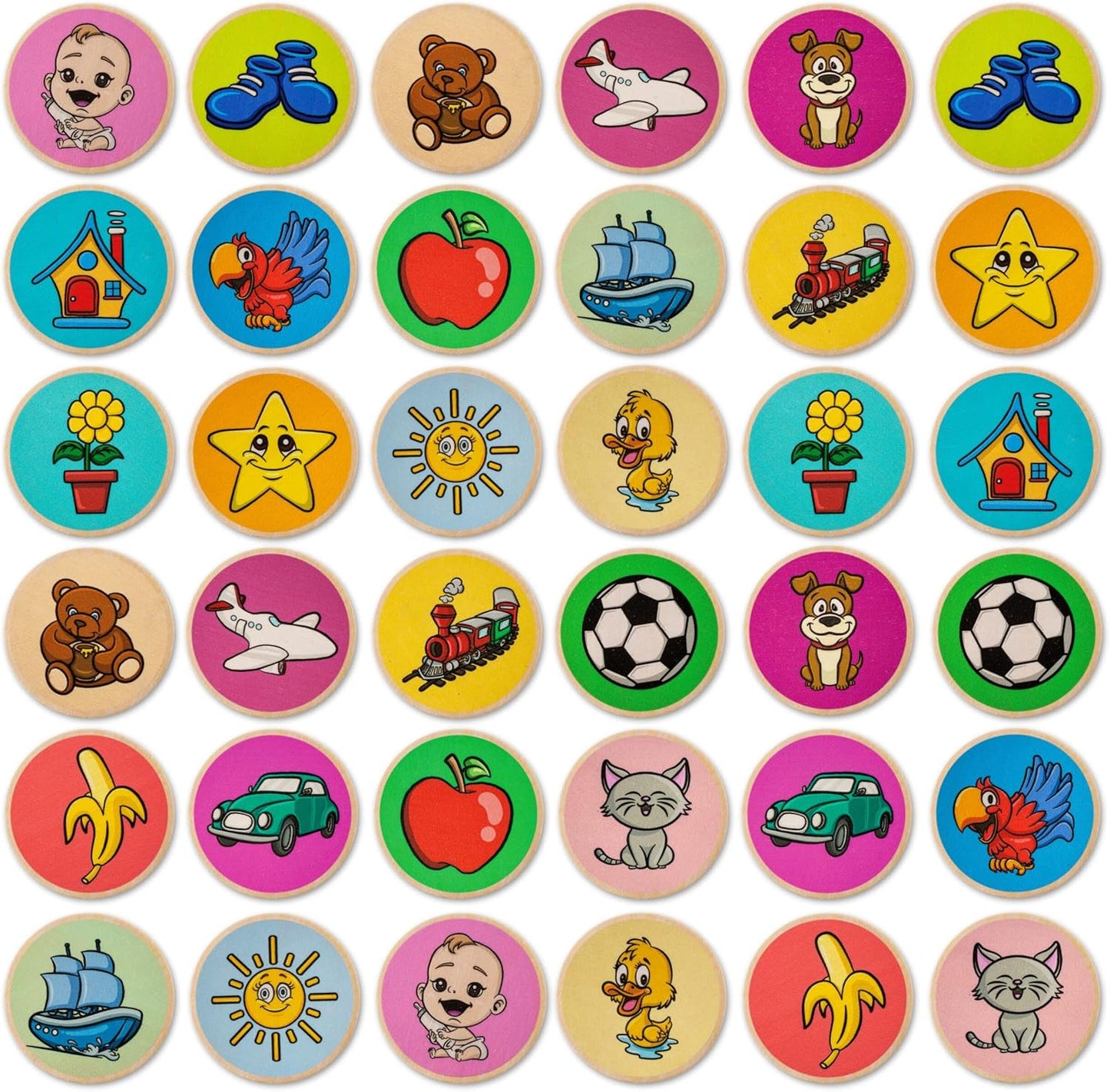 Montessori-Inspired Wooden Matching Game for Toddlers 2-4 Years - Durable, Scratch-Resistant 36 Card Set, Includes Carry Bag - Memory Game for Toddlers 2-4 Years - Cognitive Verbal Skills Development