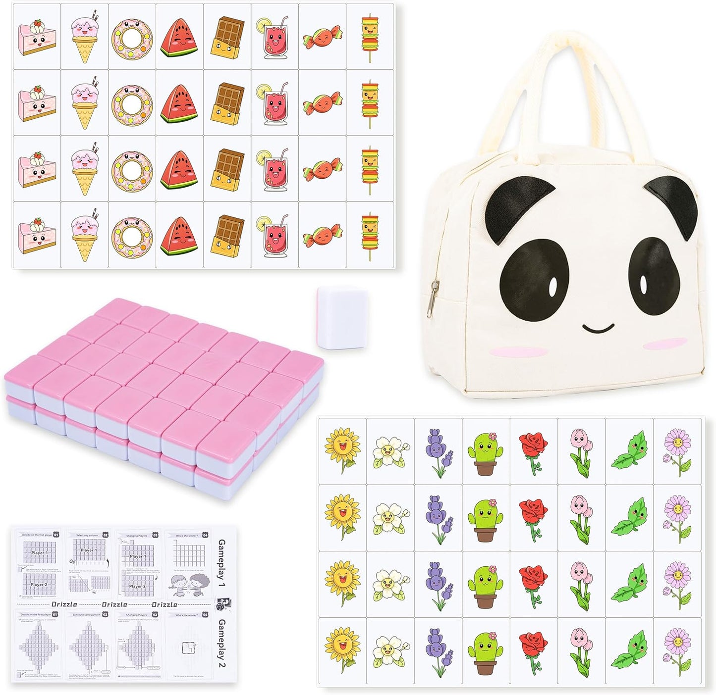 drizzle 65 Tiles Seaside Escape Blocks Game 30mm - Instruction Manual Panda Bag - National Flag & Vegetables Patterns