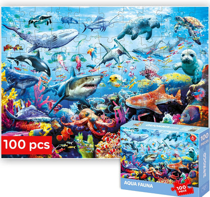QUOKKA 100 Piece Puzzles for Kids Ages 4-6 – Floor Kids Puzzles Ages 6-8 Year Old – Toy for Learning Forest Animals for 8-10 yo – Jigsaw Toddler Game for Boy and Girl 3-5