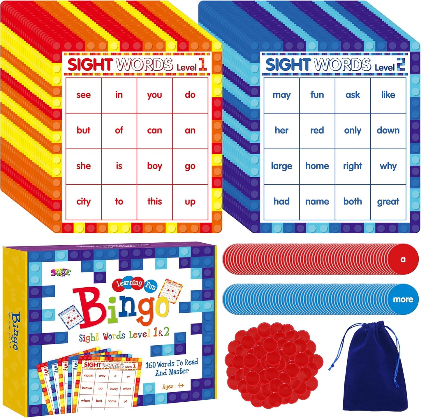 SpriteGru Multiplication & Division Bingo Game, 480 Math Problems, 2 Educational Math Board Game for Kindergarten and Preschool Kids 4-8, Perfect for Classroom & At Home (Up to 25 Players)