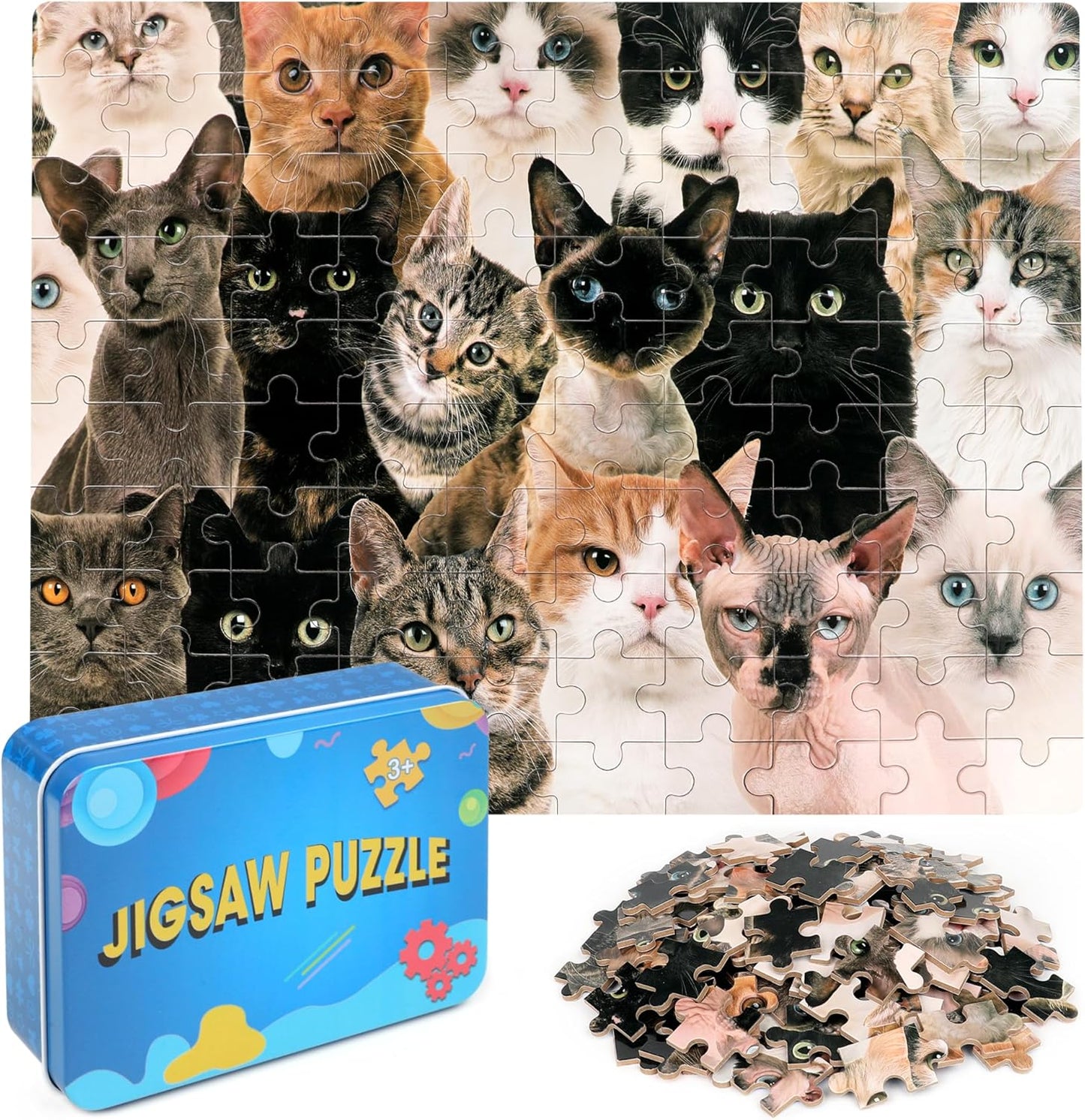 LELEMON 100 Pieces Jigsaw Puzzles in a Metal Box for Kids Age for 4-8 Boys Girls Toy Puzzles Construction Site Vehicles Children Learning Educational Puzzles Toys