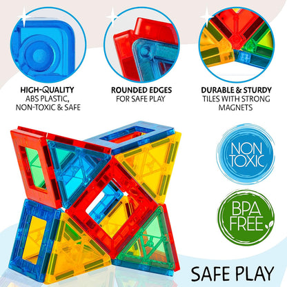 SUNNY AUNTIE Magnetic Tiles 56 PCS Building Set – Magnetic Building Tiles STEM Toy for Kids & Toddlers Ages 3-8, Magnet Construction Set for Boys & Girls