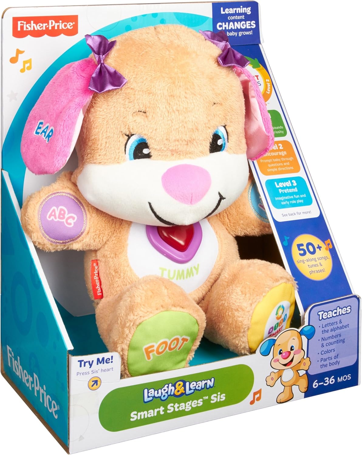 Fisher-Price Baby & Toddler Toy Laugh & Learn Smart Stages Sis Musical Plush with Lights & Phrases for Infants Ages 6+ Months