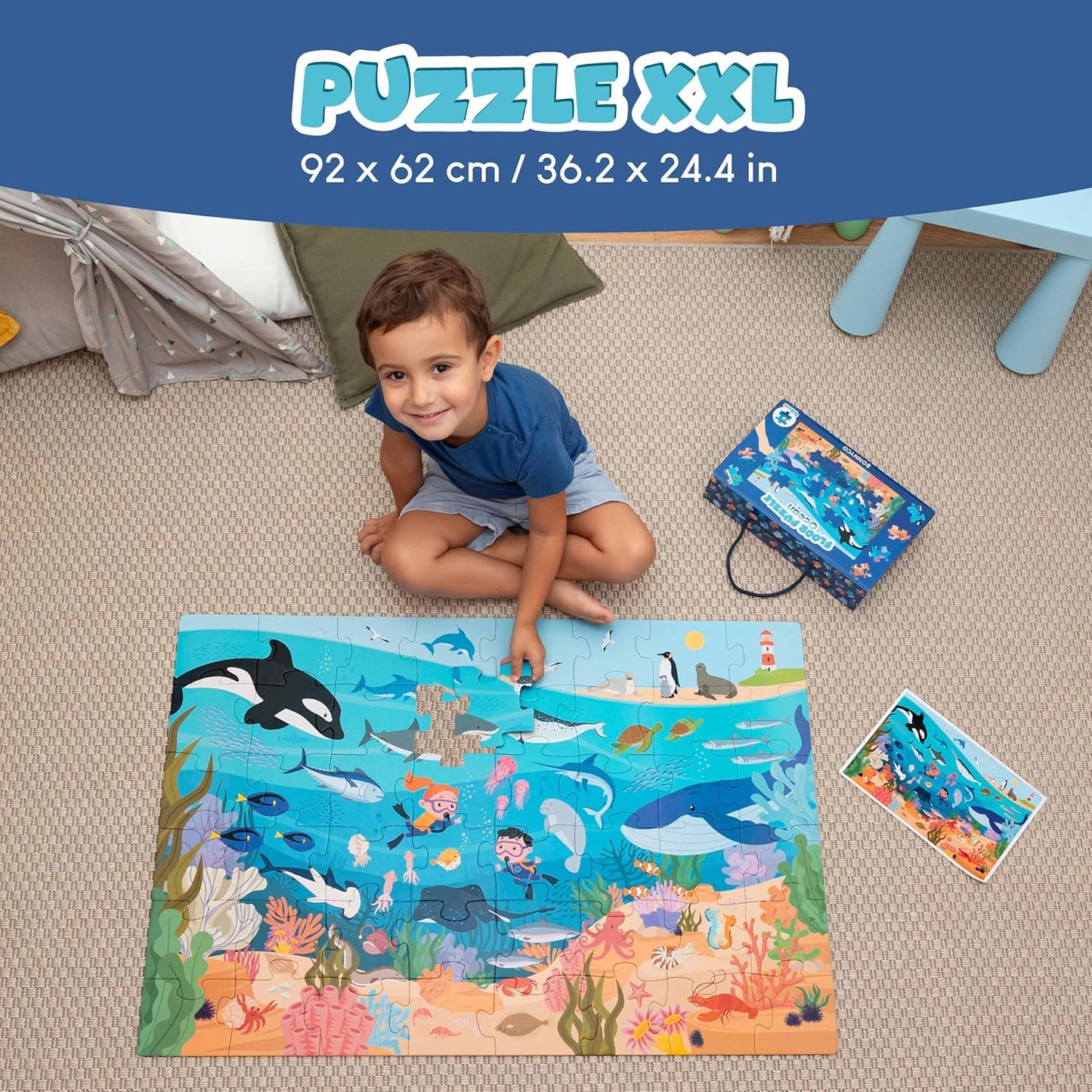 BONNYCO Giant Floor Puzzles for Kids of Jungle Animals with 48 Large Pieces. Safari Jumbo Puzzle 36.2 x 24.4 in, Gifts for Boys and Girls, Educational Kids Toys Ages 2-8