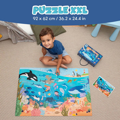 BONNYCO Giant Floor Puzzles for Kids of Jungle Animals with 48 Large Pieces. Safari Jumbo Puzzle 36.2 x 24.4 in, Gifts for Boys and Girls, Educational Kids Toys Ages 2-8