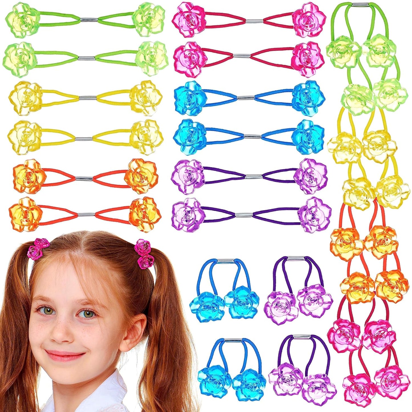 20pc Ponytailers Balls Elastics 18mm Round Opaque Multicolored Twin Beads Bauble Holders Toddler Kids Braiding Styling