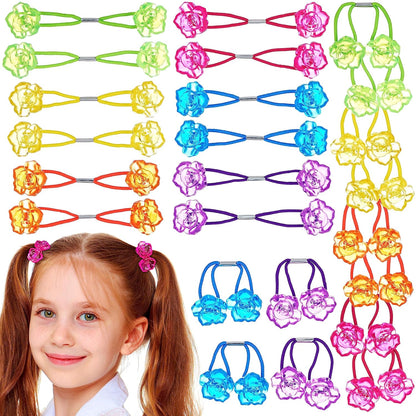 20pc Ponytailers Balls Elastics 18mm Round Opaque Multicolored Twin Beads Bauble Holders Toddler Kids Braiding Styling