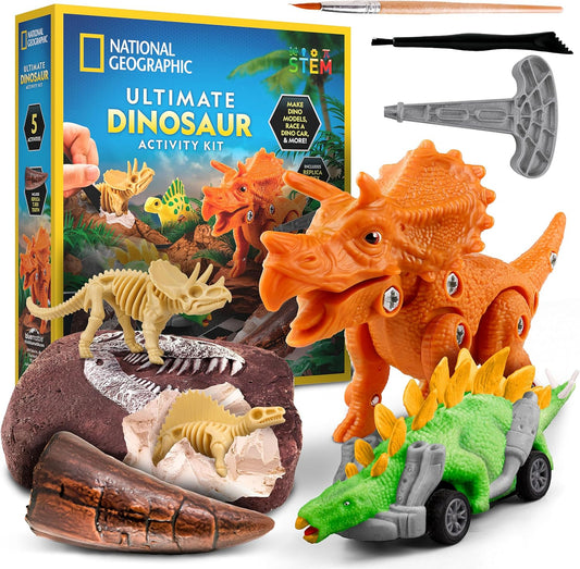 National Geographic Ultimate Dinosaur Activity Kit – 5 Hands-On Activities for Kids 4+, Build a Triceratops, Dig Out a T. Rex Tooth, Paint a Dino Car, Create Clay Dino Models