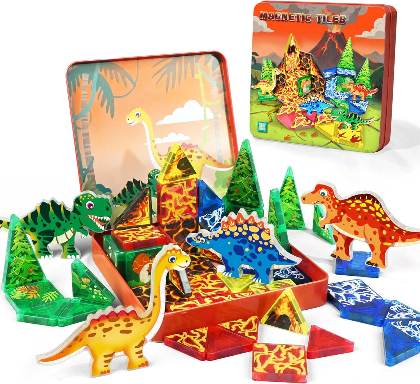 40PCS Mini Magnetic Tiles – City Road Building Blocks Set in Iron Case, Portable STEM Travel Toys for Toddlers, Quiet On-the-Go Activities & Preschool Learning for Kids