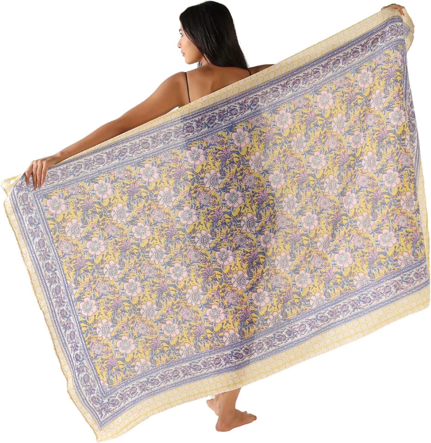 100% Cotton Sarong Cover Up for Women Indian Block Print Beach Wrap Skirt Long Boho Swimsuit Bikini Pareo (73” x 43”)