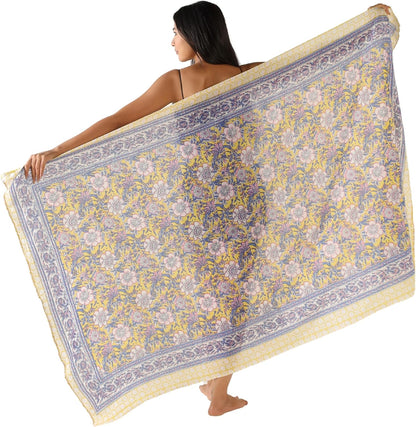 100% Cotton Sarong Cover Up for Women Indian Block Print Beach Wrap Skirt Long Boho Swimsuit Bikini Pareo (73” x 43”)