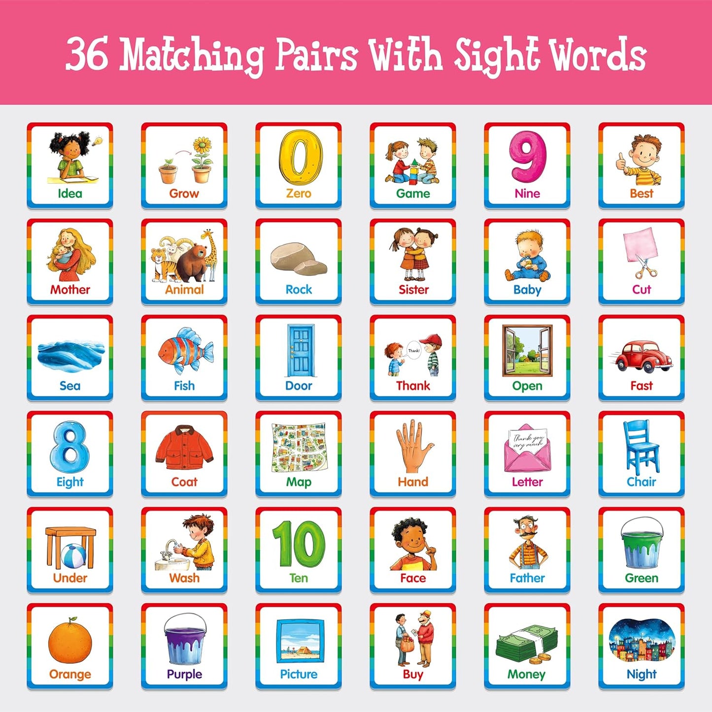 Memory Matching Game, 72 PCS Sight Words Matching Cards for Kids, 36 Pairs Memory Cards, Educational Toy for Children to Learn Sight Words 5+ Years Old