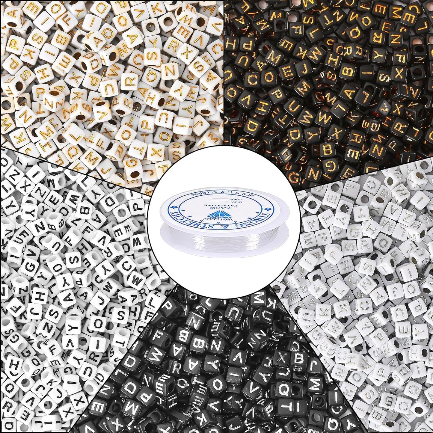 Letter Beads, Augshy 1400 Pcs Morandi Cube Alphabet Bead,Square Letter Beads with 1 Roll 10M Crystal String Cord (6mm)