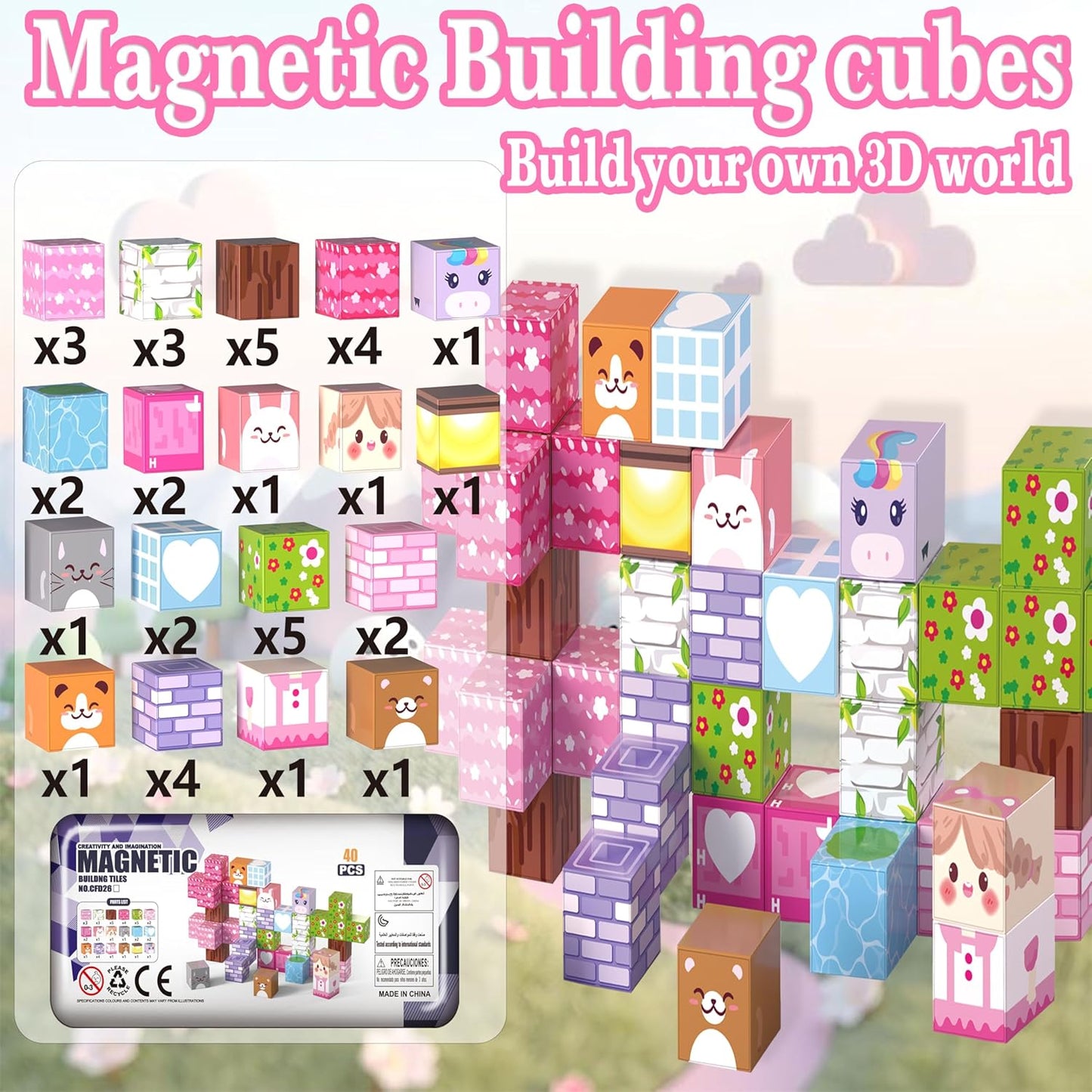 Magnetic Blocks,100 PCS Build Magnetic Santa Chimney Xmas Tree Gift World, STEM Construction Magnetic Cube for Boys Girls Age 3 4 5 6 7 8 9 10,Sensory Stacking Toy Christmas Birthday Gifts for Kids