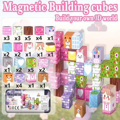 Magnetic Blocks,100 PCS Build Magnetic Santa Chimney Xmas Tree Gift World, STEM Construction Magnetic Cube for Boys Girls Age 3 4 5 6 7 8 9 10,Sensory Stacking Toy Christmas Birthday Gifts for Kids