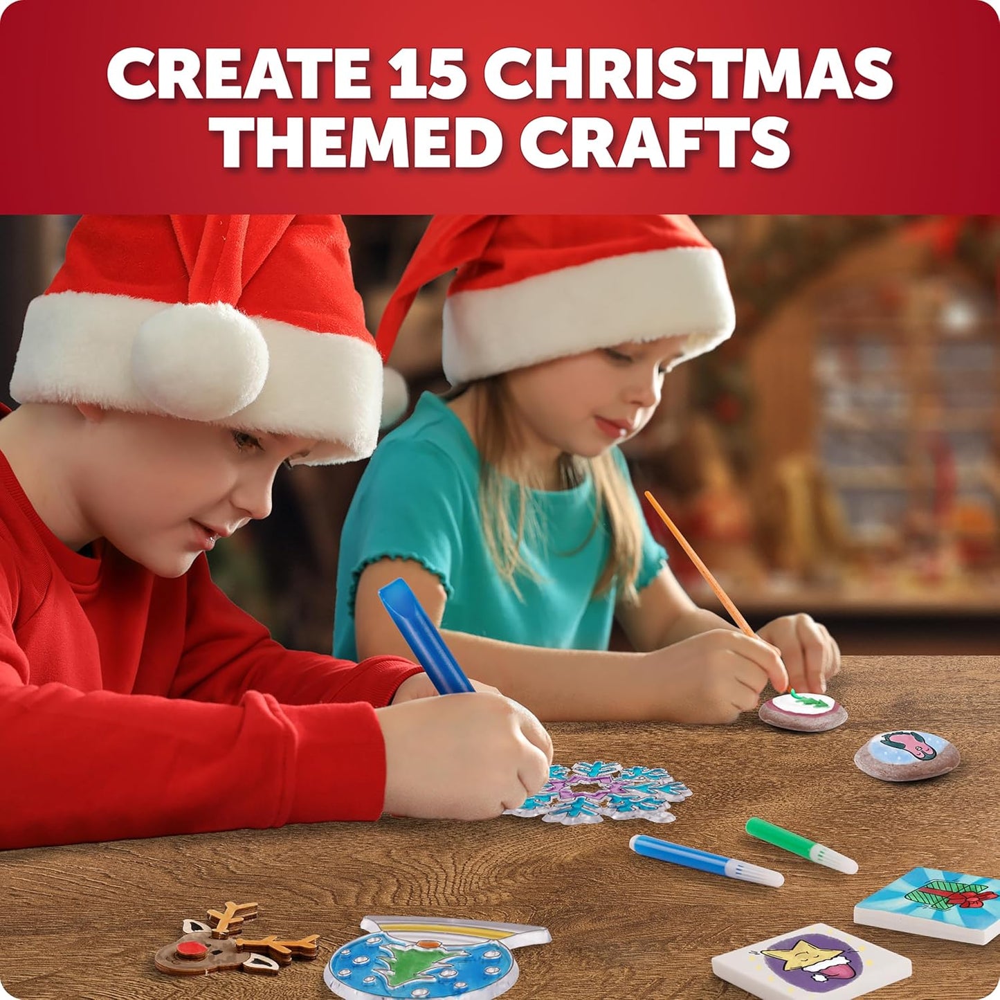 Blue Marble Santa's Christmas Craft Kit for Kids - 15 Magical Christmas Crafts for Kids, Make Suncatchers, Paint Holiday Rocks, Make Magnetic Tile Art & More for Christmas Gifts, Craft Kits