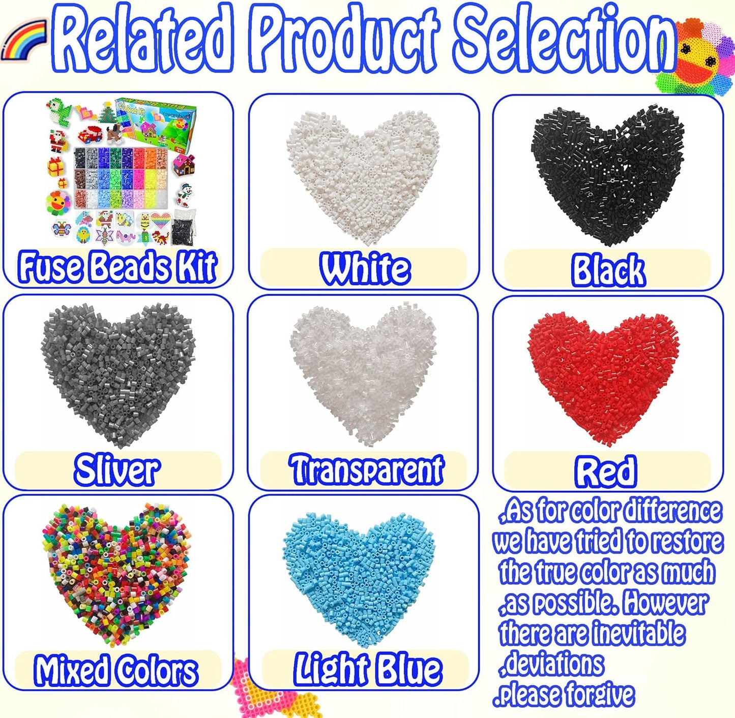Yowamho 7pcs 5mm Fuse Bead Board - 7pcs Patterns, Squares Can be Pieced Together, Fuse Beads Pegboards is Suitable for DIY Crafts.