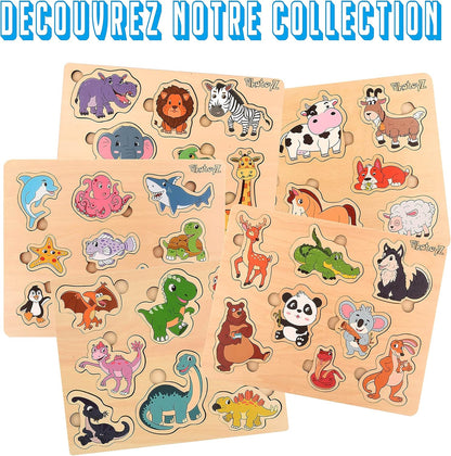 Pikatoyz® Wooden Puzzles for Toddlers 1-3 – Montessori Educational and Learning Toys – Wooden Baby Puzzle for Kids 1 Year and Up – Developmental Toys – Baby Puzzles for Early Learning