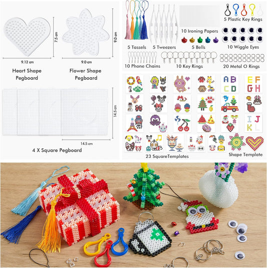 Inscraft 25000 Fuse Beads Kit with 3 Layers Portable Storage Box, 26 Color 5MM Iron Beads Set with 127 Patterns, 6 Pegboards, 10 Ironing Paper, 5 Tweezers, 66 accessories, Gifts for Birthday Christmas