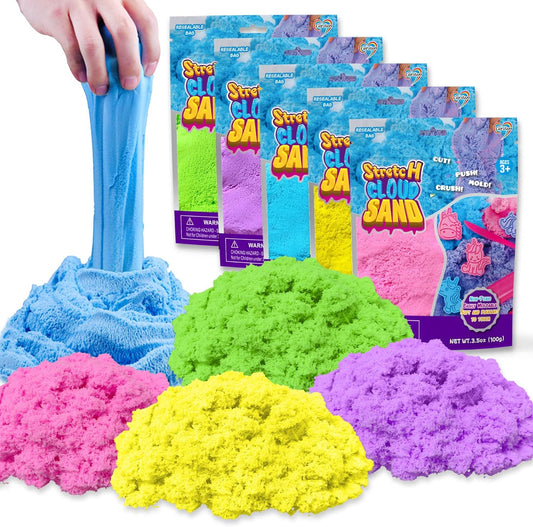 Carolart Colorful Stretchy Sand Kit, Value Pack of 10 Colored Moldable Play Sand for Kids, Bulk Refill for Sensory Bin, Sensory Toys for Molding, Travel Toys for Girls and Boys Ages 3+